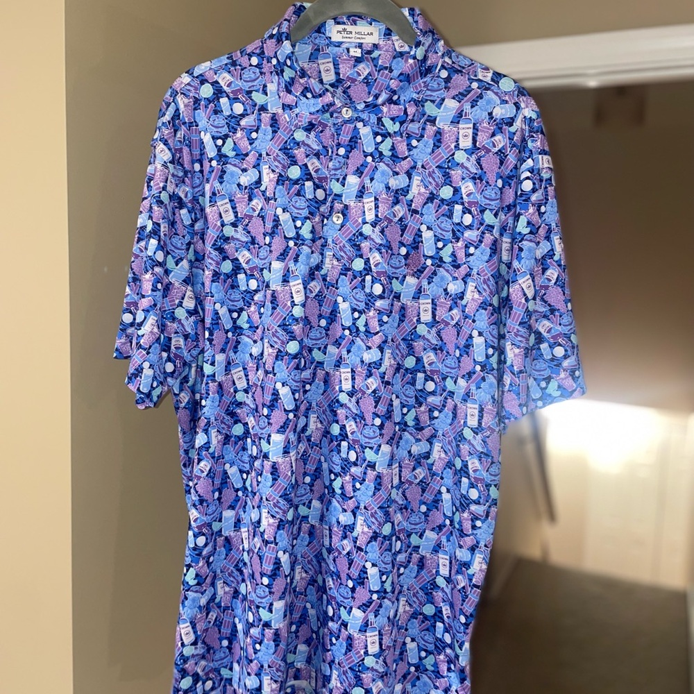 Peter Millar Blue and Purple Patterned Polo Shirt